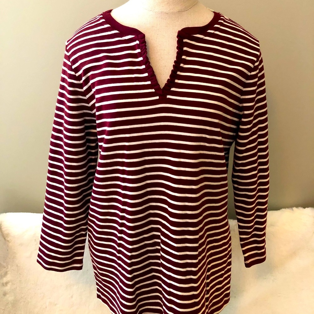 Lands’ End v-neck striped long sleeve tee